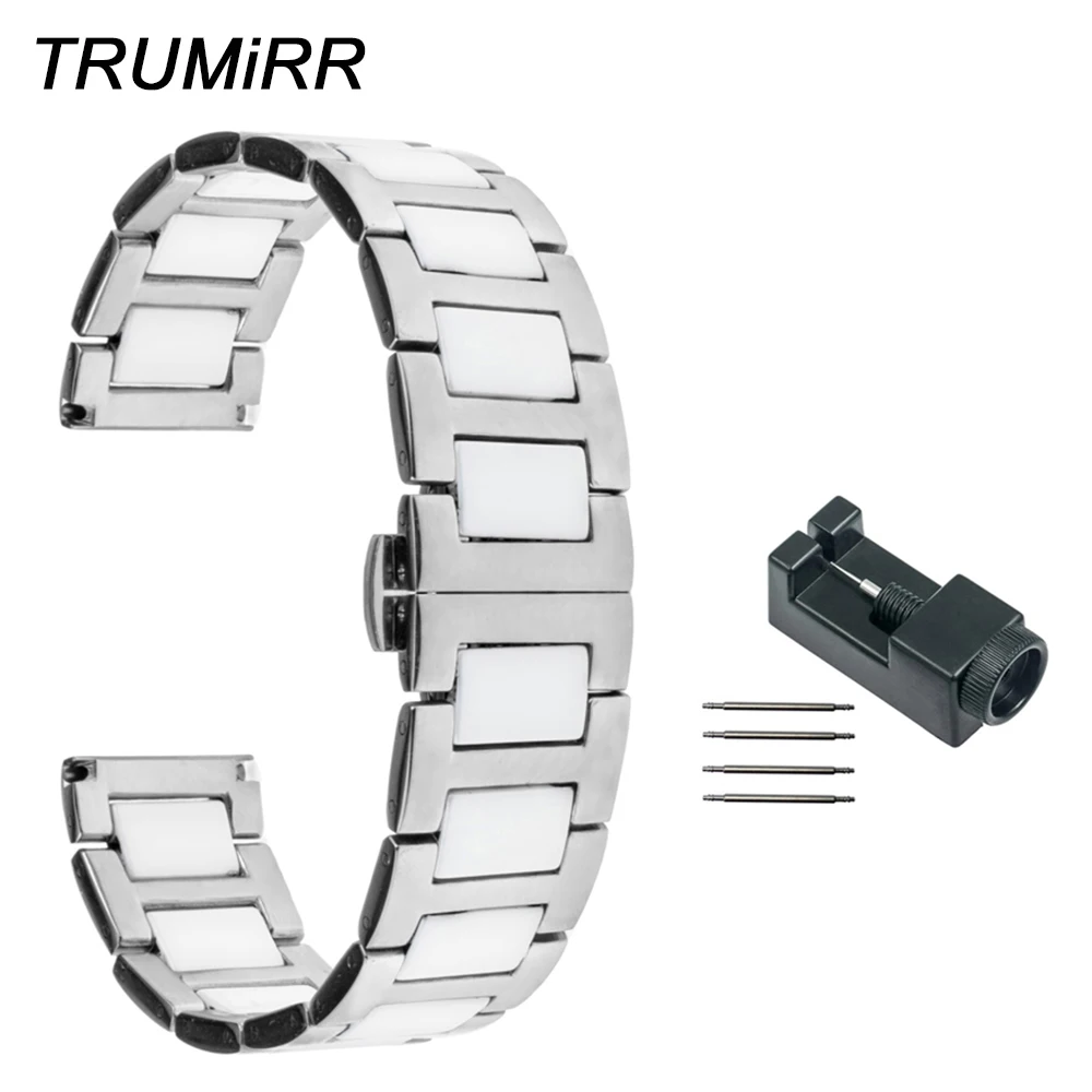 

18mm 20mm 22mm Ceramic + Stainless Steel Watch Band for Breitling Men Women Strap Butterfly Clasp Belt Link Bracelet Black White