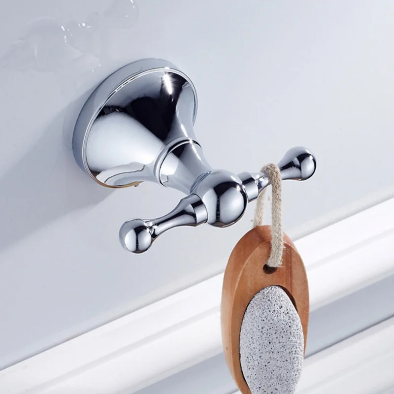 Robe Hook Хромированные аксессуары для ванной комнаты, латунный держатель для туалетной щетки, рулон бумаги, Полка для полотенец, мыльница для душа, настенные крючки, держатели для фен - Цвет: Robe Hook