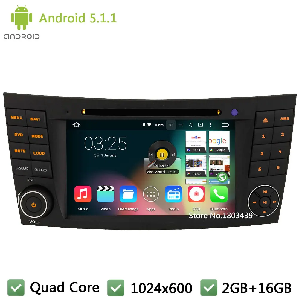 Quad core Android 2Din 5.1.1 1024*600 Dvd-плеер Автомобиля Радио Аудио Стерео экран ПК Для Benz E Class W211