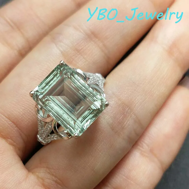 YBO 100% натуральный зеленый аметист кварц камень 8.0ct модные кольца 925 серебро