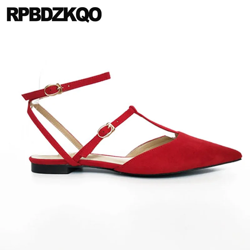 Celebrity 2021 Ladies Flats Wedding Chinese Slingback Red Wine China Suede Sandals Pointed Toe Ankle Strap Women Dress Shoes | Обувь