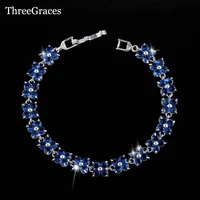 threegraces fashion cc brand jewelry elegant royal blue cz rhinestone crystal bracelet bangles for women daily br021