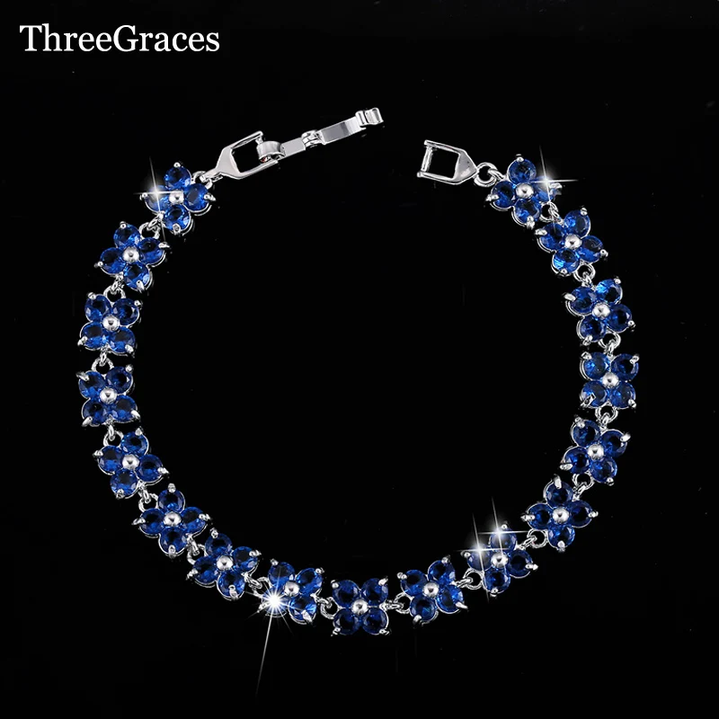 ThreeGraces Модный Ювелирный бренд CC Элегантный Королевский Синий CZ Стразы браслет с
