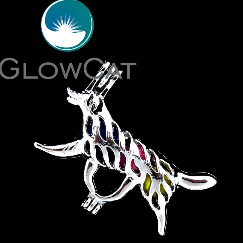 GLOWCAT 12x R-K548 Silver Walking Wolf Pearl Cage Jewelry Making Essential Oil Diffuser Beads Locket Pendant | Украшения и