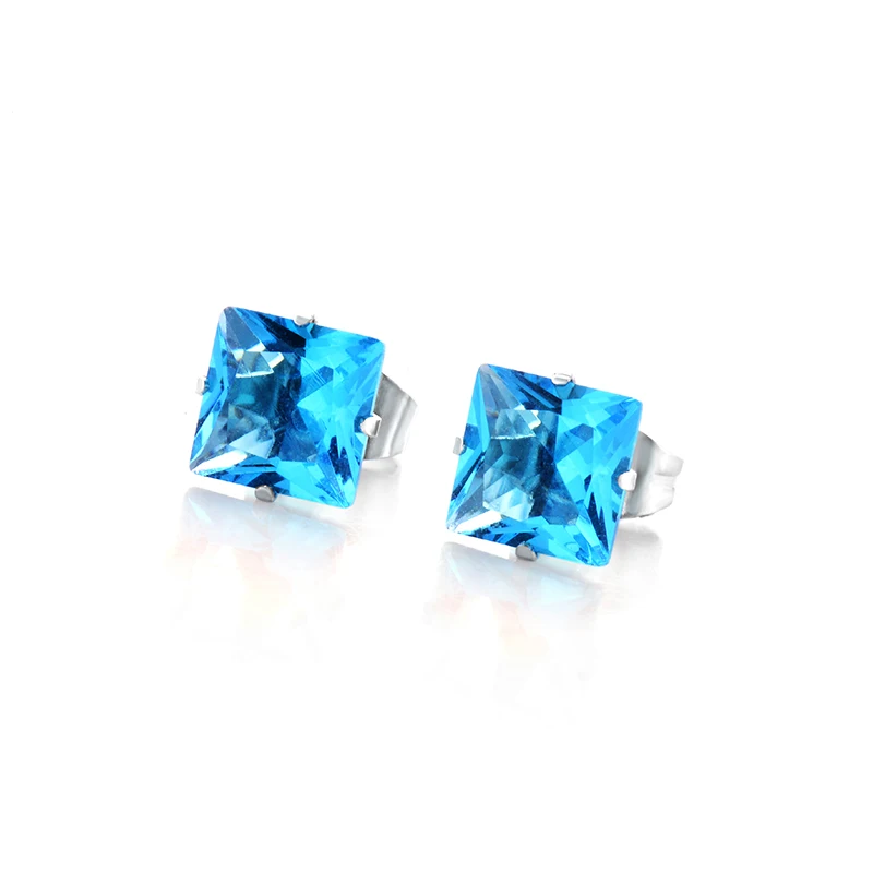 8MM Stainless Steel Women Stud Earring Square Zircon Crystal Small Sets Hot Sale N20 | Украшения и аксессуары
