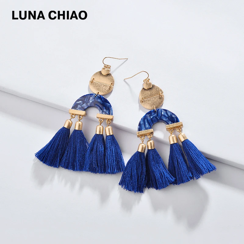 Модные женские украшения LUNA CHIAO Разноцветные серьги из акриловой смолы и хлопка с