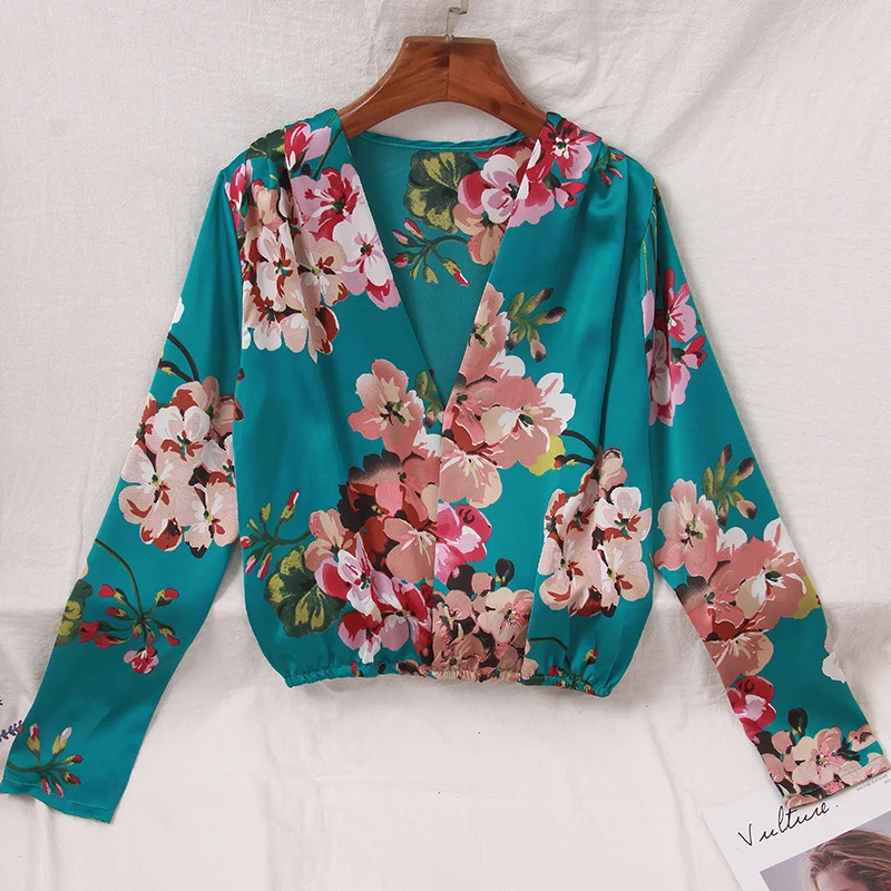 Модная сексуальная блуза с v образным вырезом 2019 Boho цветочным принтом Blusas Femininas