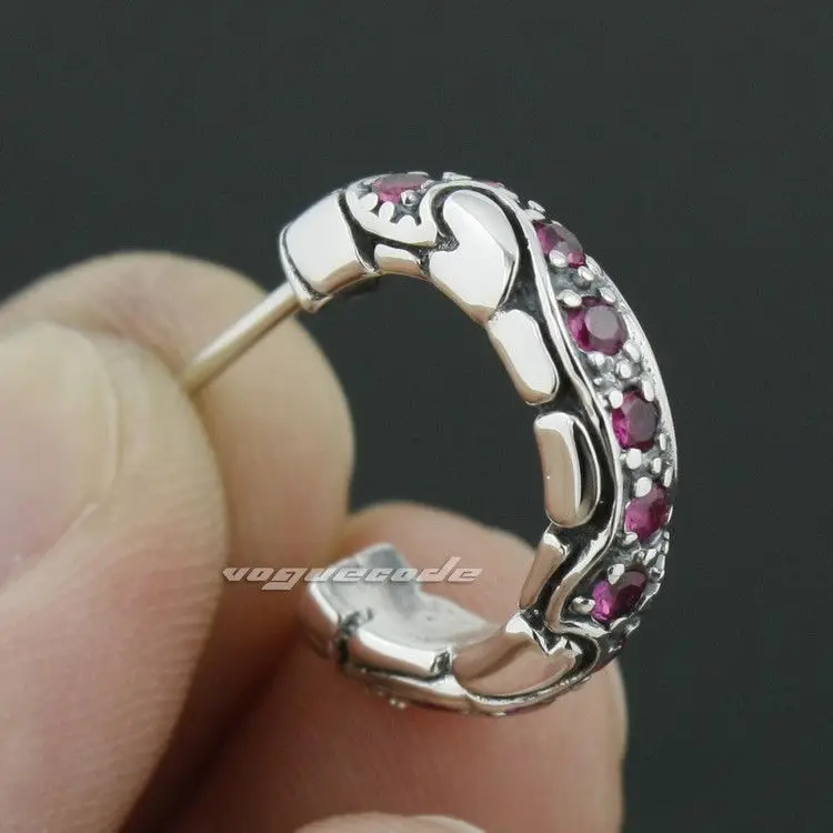 Мужские байкерские серьги качалки с красным серебристым кубическим цирконием