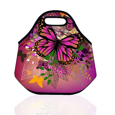Queen Butterfly Красочный мультфильм бабочка неопрена путешествия пикника еды изолированный ланч Термоизолированный непромокаемый мешок Детская сумка - Цвет: Queen Butterfly