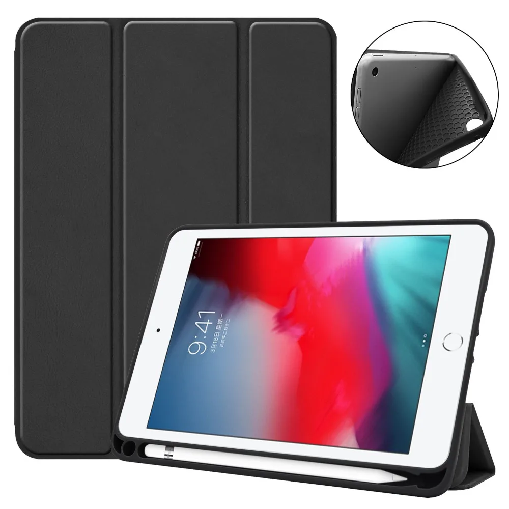 Для iPad Mini 5 Чехол карандаш держатель Фолио трехслойный кожаный мягкий ТПУ задняя крышка Авто Режим сна/Пробуждение чехол для iPad Mini5 Mini 4