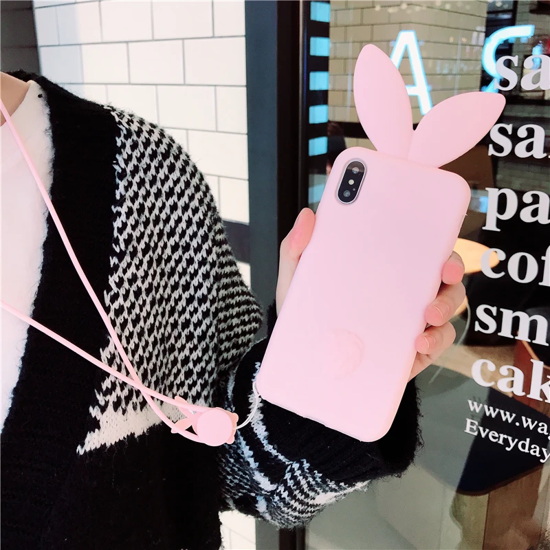Silicone 3D Cute Bunny Rabbit Ears Tail Back Phone Case For iphone 7 8 plus X 6 6S Plus 5 5S SE |