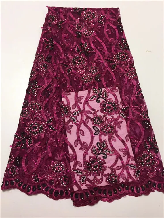 Hot sales pink beads African French Lace Fabric High Quality With Stones Nigerian Embroidery Tulle ff1-2 | Дом и сад