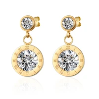 fashion brand jewelry top quality cute zircon drop earrings titanium steel roman numerals earrings for women best valentine gift