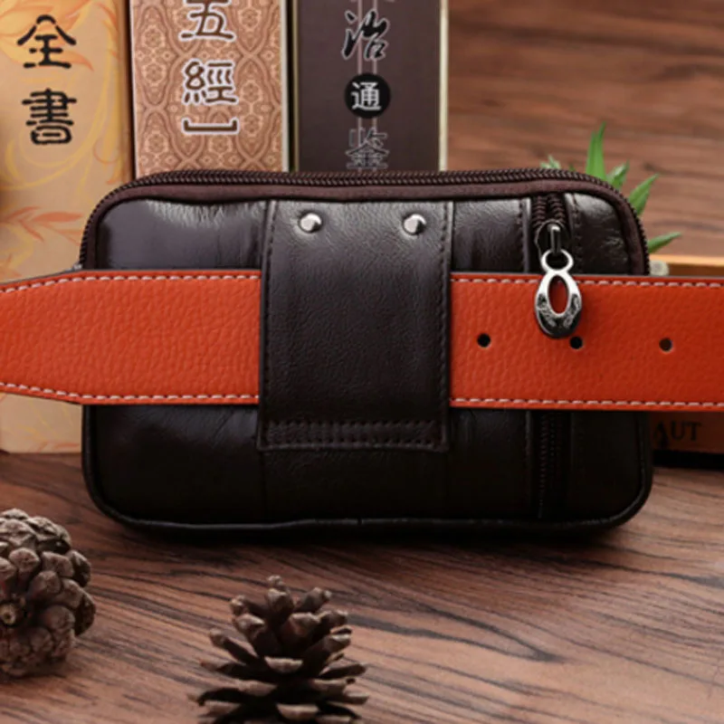 Мужская поясная сумка из натуральной кожи с крючком|waist bag|belt fanny packwaist bag genuine leather |