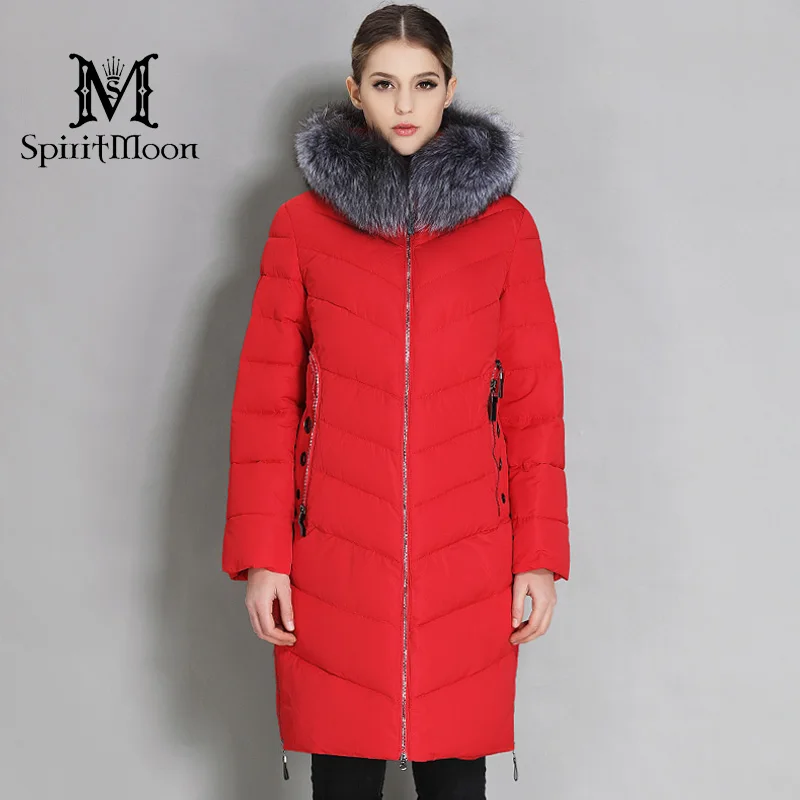 SpiritMoon 2018 пуховик женский длинный Мод с Капюшоном Открытое Теплое Зимнее Пальто