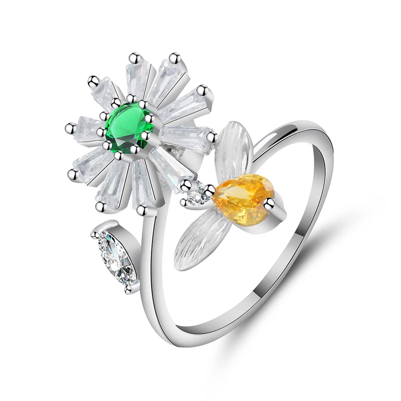 Beiver Daisy Flower & Infinity Love Pave Finger Rings For Women Chrysanthemum Engagement Jewelry 2019 New Arrival