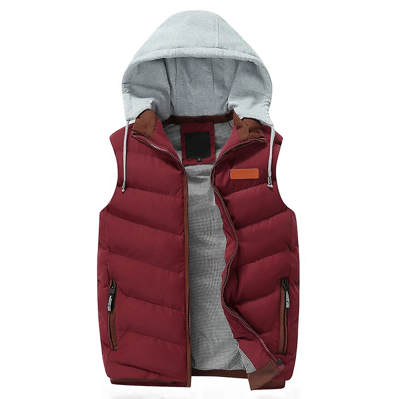 

Men Winter Casual Windproof jacket Vests Sleeveless Hoodie warm Coats vest Male Warm Cotton-Padded thicken down Waistcoat