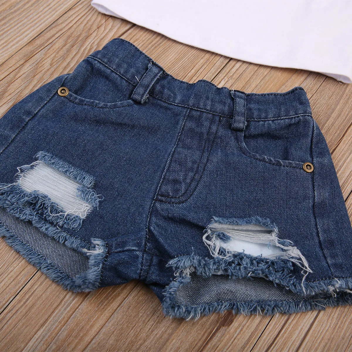 

Cute Infant Baby Kids Girls 3D Flower Outfits Clothes Set Off Shoulder Floral Tops TShirt Denim Shorts Outfits Clothing Set 1-6Y