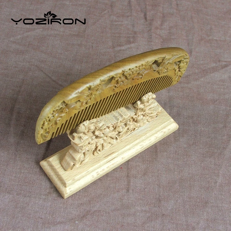 Yoziron природные бабочка деревянный гребень зеленый сандалового дерева резьба