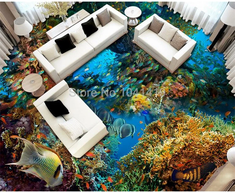 ПВХ самоклеющиеся водонепроницаемые обои для пола 3D подводный мир художественный Настил Плитка Настенная Ванная комната Декор для кухни 3 D наклейки
