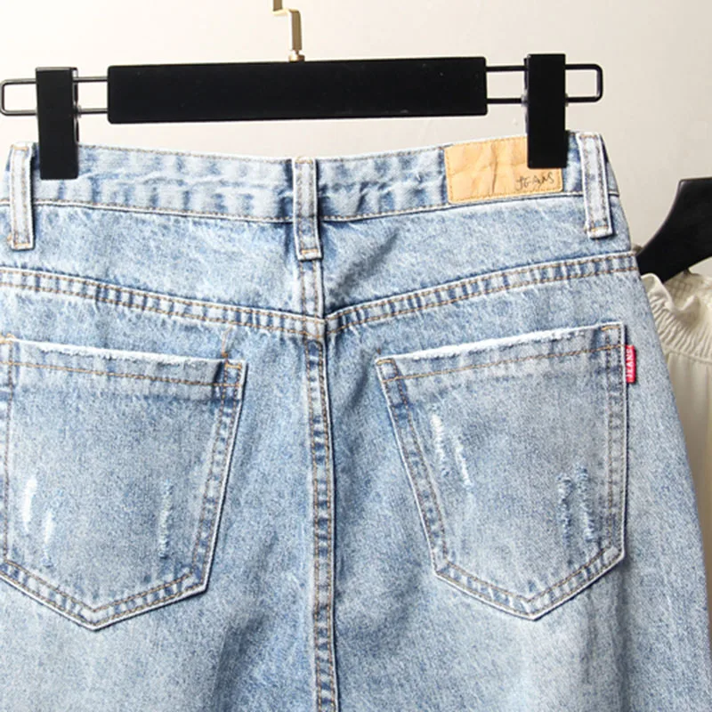 

Women's clothing 2019 The New jeans Large size 4XL Hole High waist Loose Straight Wide leg harem pants fashion Nine Pants Female