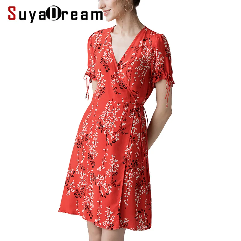Женское мини платье SuyaDream красное праздничное из 100% натурального шелка с