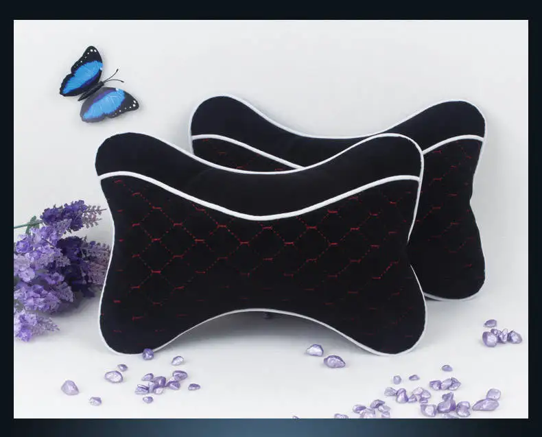 black pillow 1pair Подголовник автомобиля подушка для шеи плюшевые авто защита шеи Отдых подушки для сиденья талии поддерживает подушка памяти хлопок - Цвет: black pillow 1pair