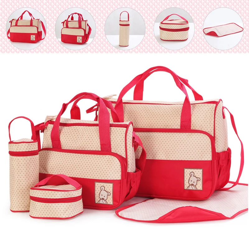 Fashion Mummy Stroller Bag Mommy Diaper Large Capacity Handbag Nappy Baby Travel Backpack 7 Colors 5Pcs/Set Care | Мать и ребенок