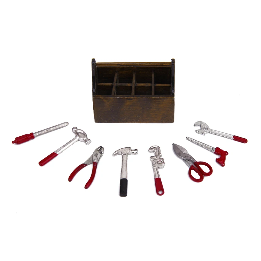 

Dollhouse Miniature 1/12 Wooden Toolbox with Metal Tools