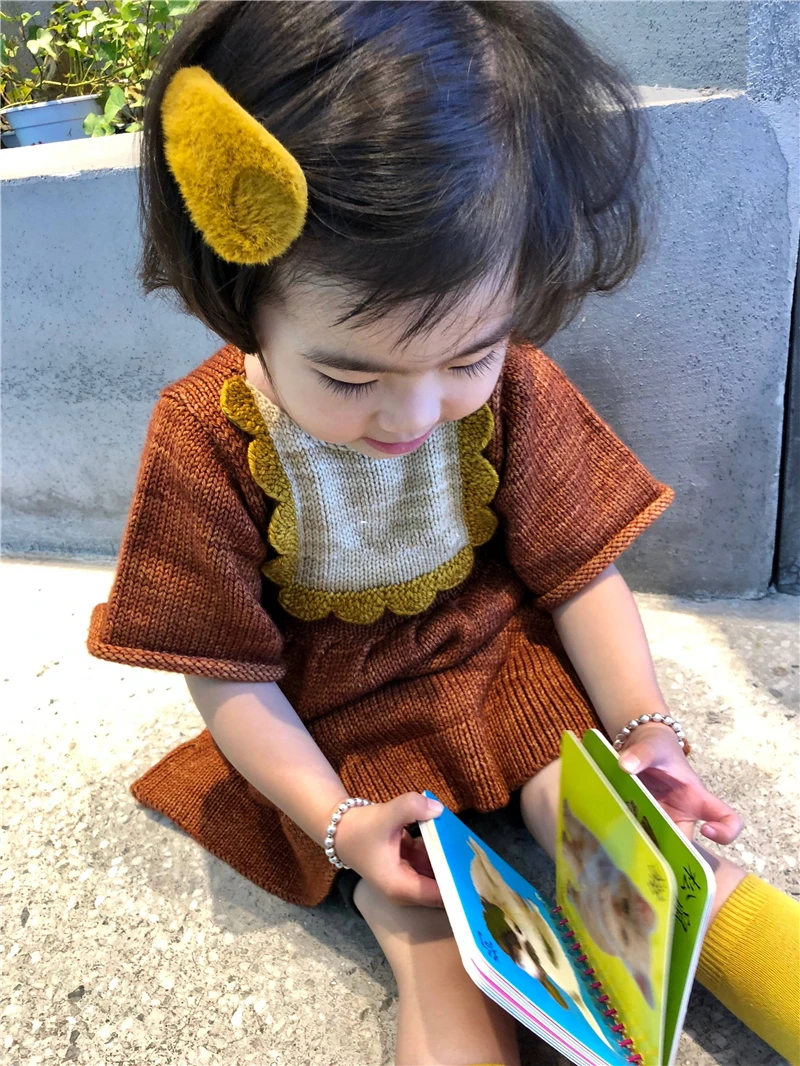 2-10Y New 2019 Spring Summer Short Sleeve Knitted Round Collar Girls Dress Fashion Style Princess for autumn winter | Детская одежда и