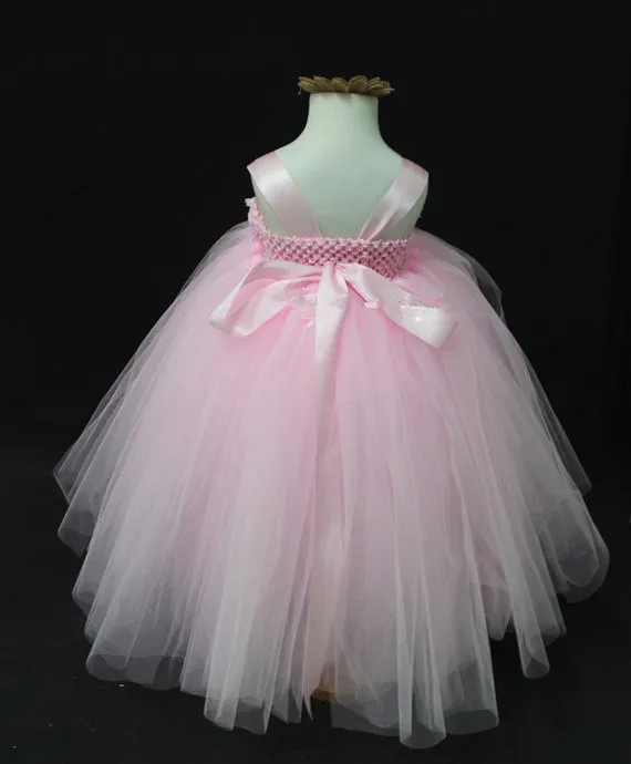 Girls White Long Tutu Dress Kids Tulle Ball Gown Lace Strap With Shabby Flowers Children Wedding Party Costume | Детская одежда и