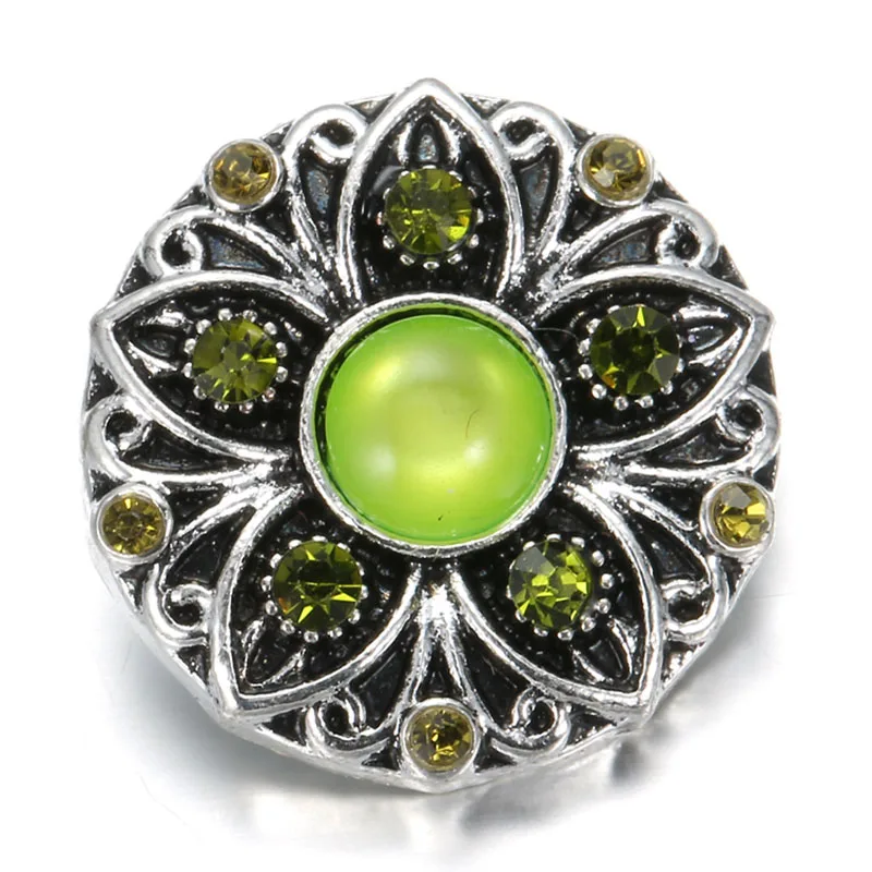 10pcs/lot New 18MM Snap Jewelry Mixed Green Rhinestone Flower Metal Buttons Fit 18mm Bracelet Bangle Earrings Necklace | Украшения и