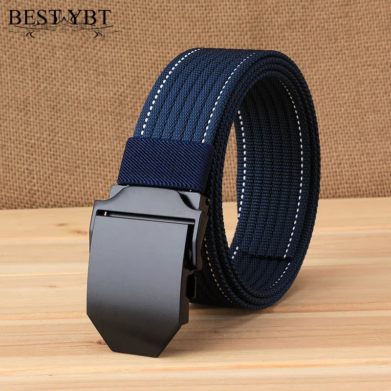 

Best YBT Unisex belt trend weaving Nylon Men Alloy Automatic buckle belt Military training sport casual Men and Women belt