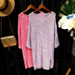 Женское ажурное платье с длинным рукавом Cakucool, повседневное свободное прямое платье с круглым вырезом и Боковым Разрезом, большие весенние платья