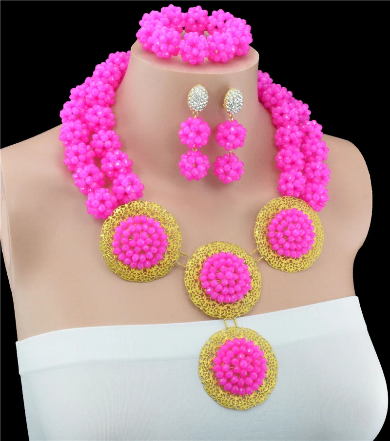 Розовые африканские Ювелирные наборы Fuschia комплект массивной бижутерии золотого