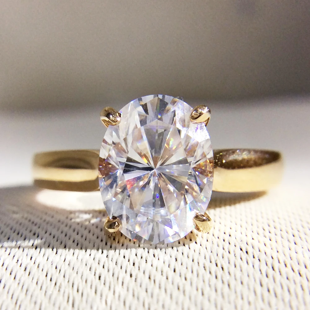 

Gorgeous 1.2 Carat ct DF Color Lab Grown Oval Moissanite Diamond Ring Solitaire Engagement Wedding Ring 9K Yellow Gold