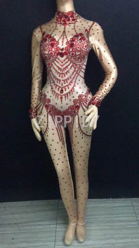 2 цвета блестящие стразы комбинезон стрейч черный красный большой камни наряд на