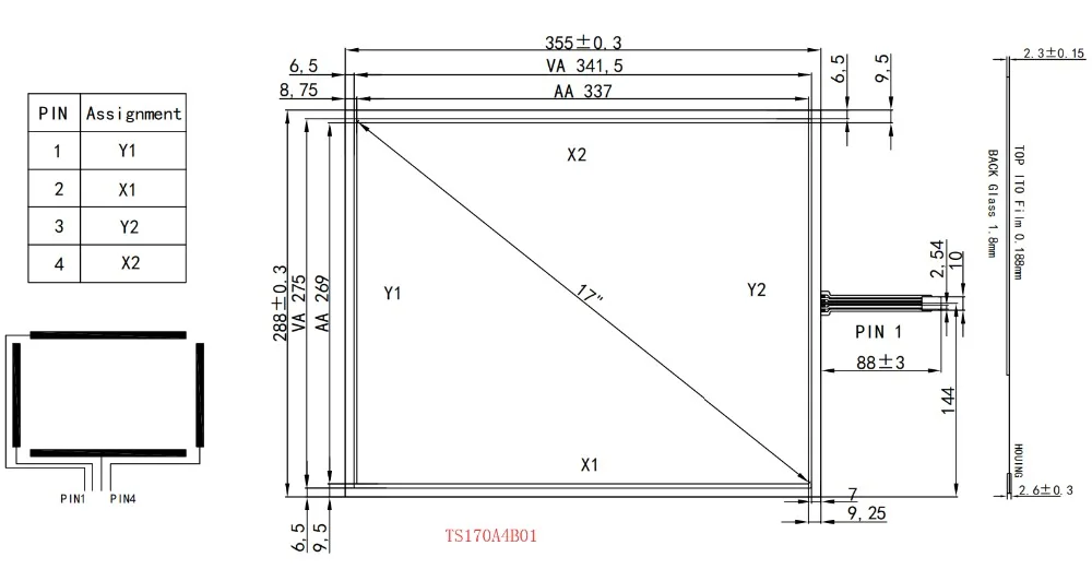 Obeytec 1" 4-проводной резистивный Сенсорный экран Панель для промышленных, с 5V USB WiFi модуль/беспроводной последовательный EETI контроллер, 4, 3, TS170A4B01(337*269 мм