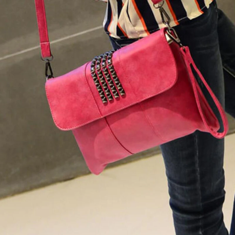 Модный женский клатч с заклепками Розовый Красный маленький Повседневный