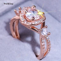 visisap korea rose gold color flower rings for women shinning round crystal office lady ring dropshipping jewelry supplier b2684