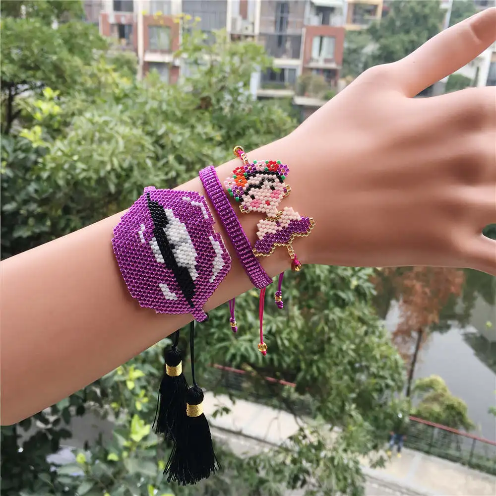 Новый женский набор фиолетовых губ браслет ювелирные изделия ручная вязка Миюки