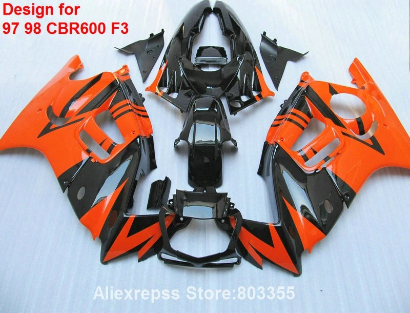 Оранжевые черные Обтекатели для HONDA CBR600 F3 1997*1998 cbr 600 (глянцевый) комплект