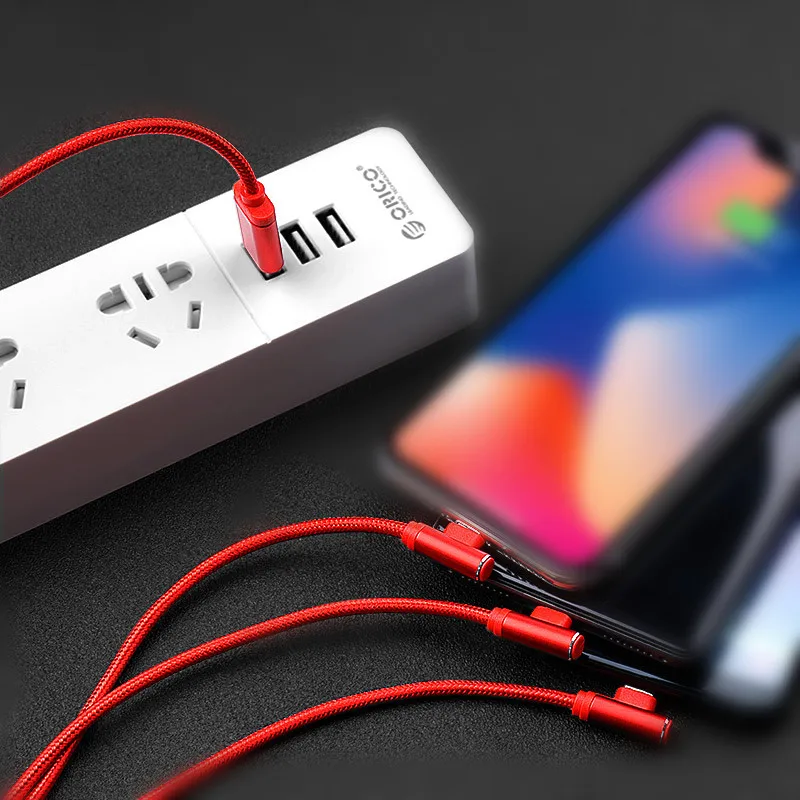 ORICO нейлоновый кабель для быстрой зарядки 3 в 1 USB освещения Type C Micro правый шнур Xiaomi