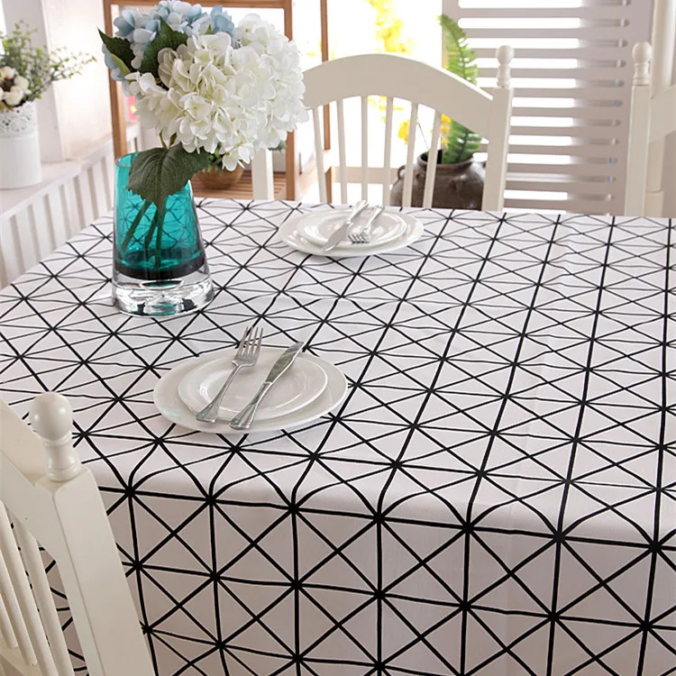 

NIOBOMO 2018 cotton thickened canvas simple black and white geometric pattern tablecloth for home or party tea table