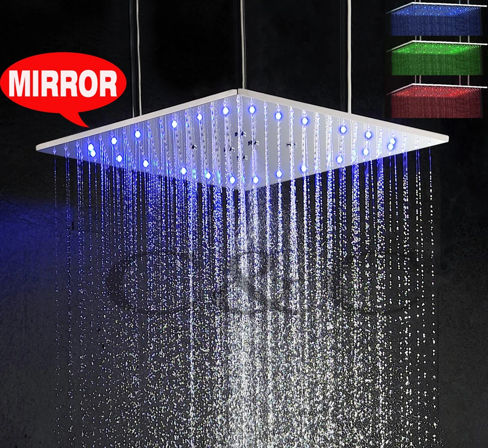 Temperature Sensitive 3 Colors LED Shower Head With Arms 20 Inch Ceiling Mounted Swash And Rainfall Top | Обустройство дома