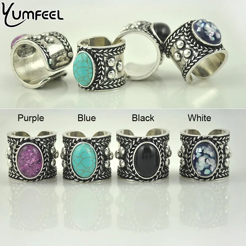 Женское Винтажное кольцо Yumfeel черное с бусинами и манжетами в богемном стиле