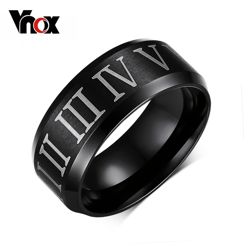 Vnox римскими цифрами черный кольцо из нержавеющей стали Cool Мужчины коктейльное