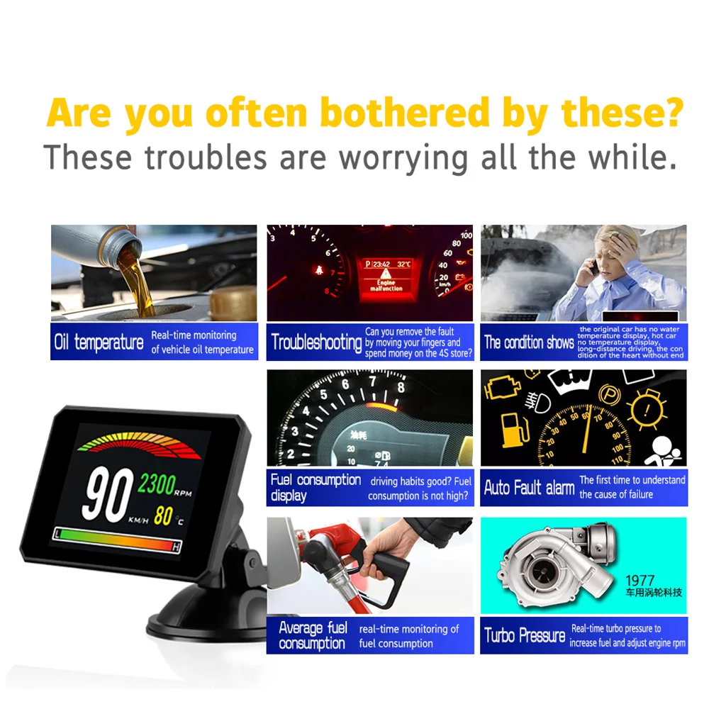 OBDSPACE P16 HUD OBD2 бортовой компьютер умный дисплей Спидометр Температура масла расход топлива OBDII диагностический инструмент