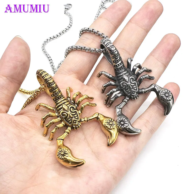 

AMUMIU Couple Pendant Necklace Father And Son Gold Silver Big Scorpion Animals Punk Hip Hop Pendants Stainless Steel P003