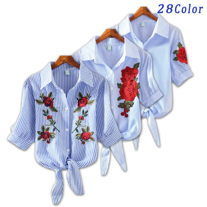 Новые Женские рубашки с вышивкой Блузки короткими рукавами Летняя весна Рубашки